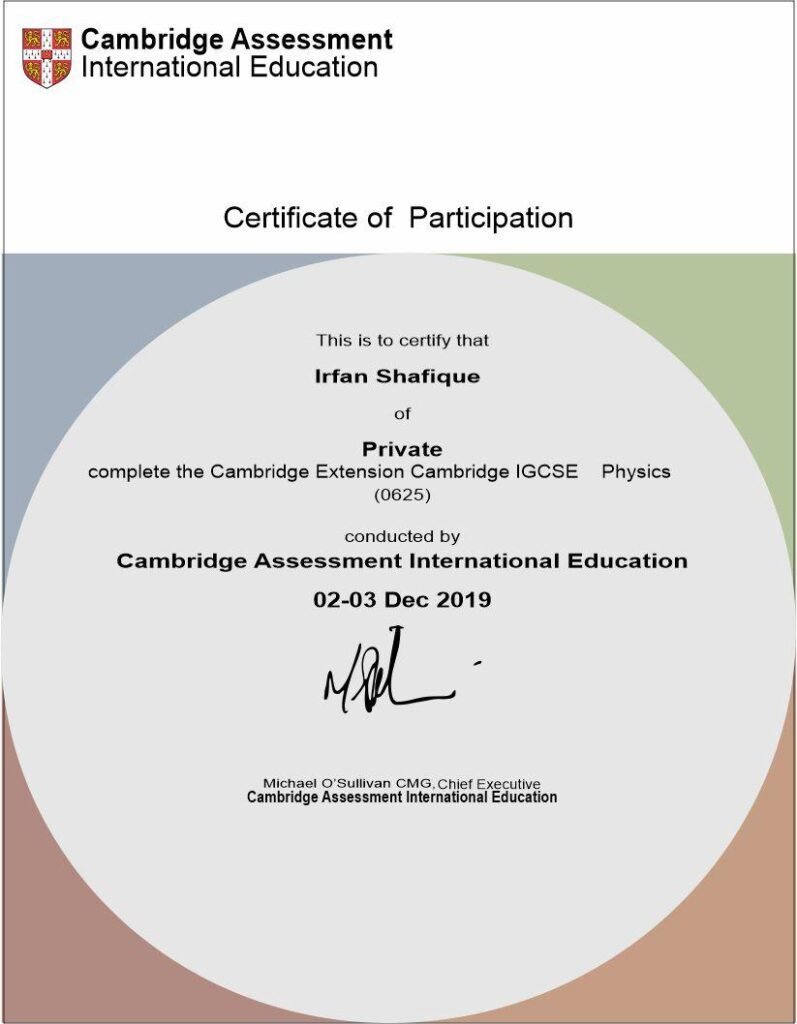 Irfan tutor for Physics Cambridge Certified